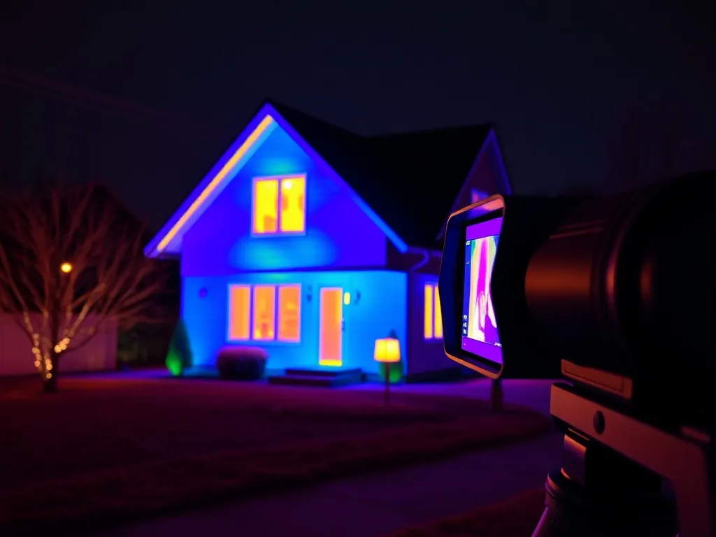 A professional thermal imaging camera view of a residential