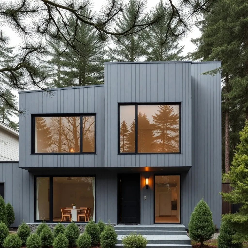 A modern minimalist house exterior in Vancouver with grey cl