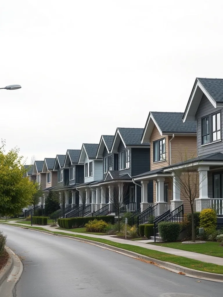 A wide shot of a modern Vancouver residential street with en